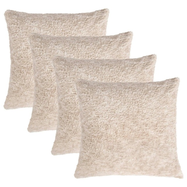 OHS 4 x Teddy Marl Fleece Textured Cushion Covers, 45x45cm - Natural