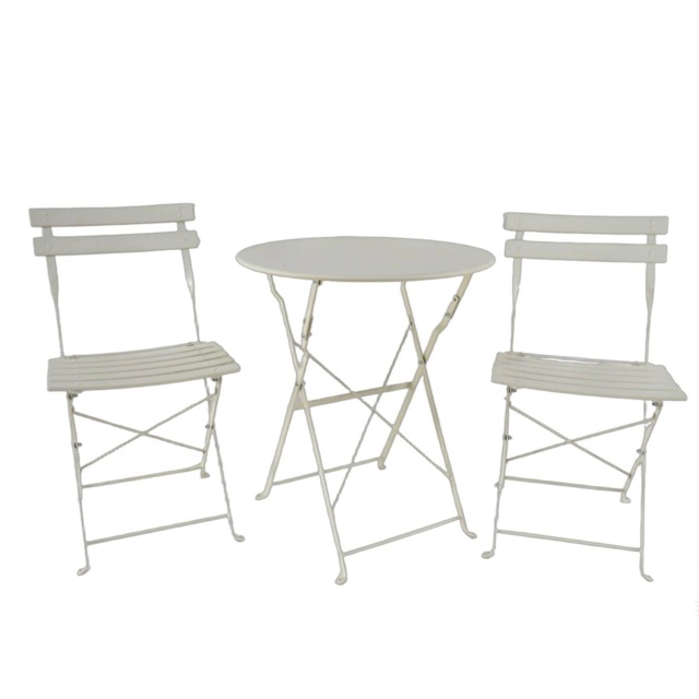Clifton Bistro Set Outdoor Patio Garden Furniture Table and 2 Chairs Metal Frame Cream