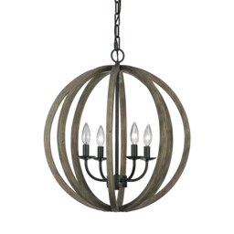 Allier 4 Light Spherical Cage Ceiling Pendant Dark Wood, Antique iron, E14