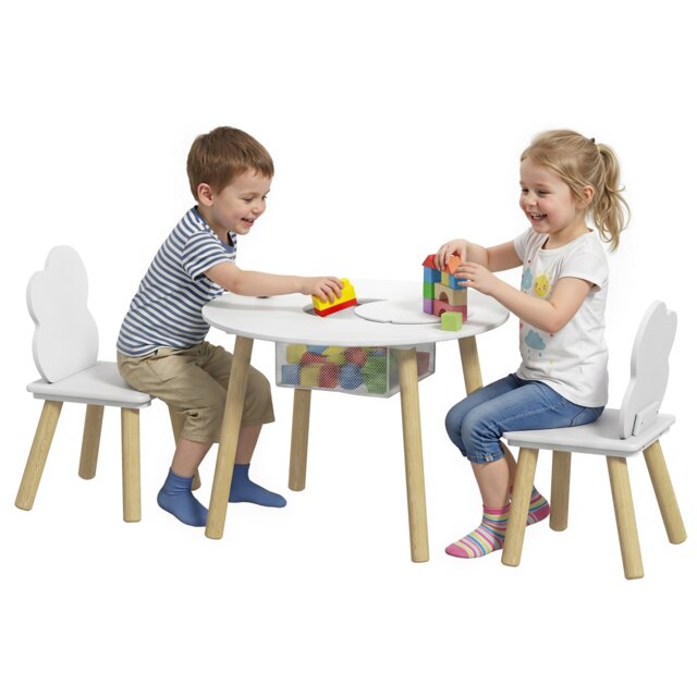 AIYAPLAY 3 Piece Kids Toddler Table and Chairs Set with Storage Bag White