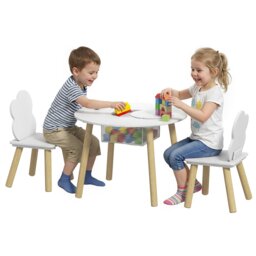 AIYAPLAY 3 Piece Kids Toddler Table and Chairs Set with Storage Bag White