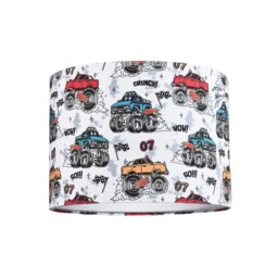 Modern and Colourful Monster Trucks Kids Cotton Fabric Drum Lamp Shade - 25cm Multi Multi-Colour 1