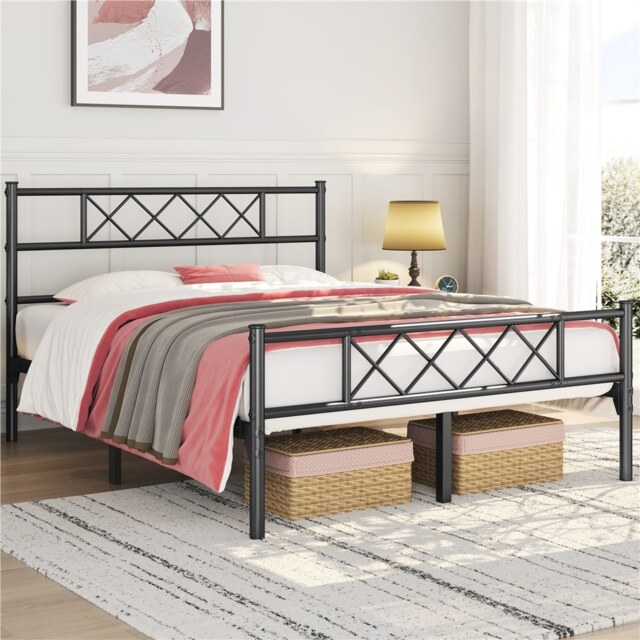 Yaheetech 4ft6 Double Metal-Framed Bed Base with Storage Black