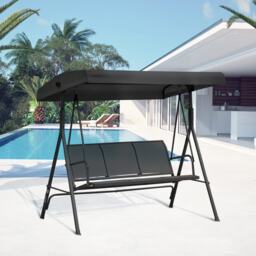 Outsunny 3 Seater Garden Swing Patio Hammock w/ Canopy for Outdoor Black Black