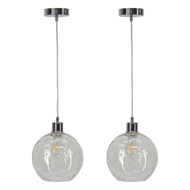 Set of 2 Barnum - Clear Dimple Glass Globe with Chrome Pendant Fitting Clear Clear dimpled glass with polished chrome plate detail Small 2