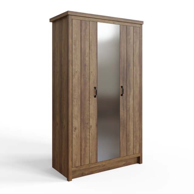 Boston 3 Door Mirrored Wardrobe Brown Knotty Oak