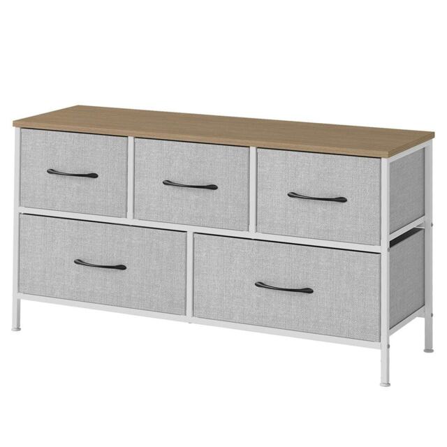 Levede Fabric Chest of Drawers 5 Drawer Dresser Bedside Storage Organizer Unit Grey Grey