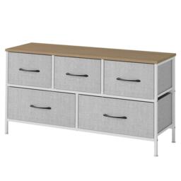 Levede Fabric Chest of Drawers 5 Drawer Dresser Bedside Storage Organizer Unit Grey Grey