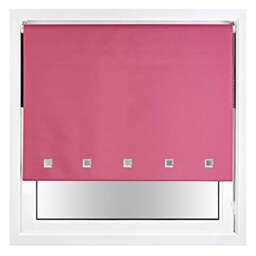 FURNISHED Blackout Roller Blind with Square Eyelets and Metal Fittings Easy Fit Window Shade Pink Fuchsia (W) 125cm x (L) 165cm