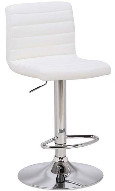 Florentino Single Leather Kitchen Bar Stool, Chrome Footrest, Adjustable Swivel Gas Lift, Breakfast Bar & Home Barstool, White