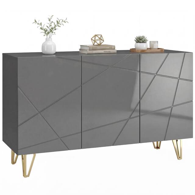 HOMCOM Storage Cabinet, Sideboard with Adjustable Shelves, High Gloss Grey