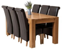 Kuba 180 x 90 cm Chunky Oak Dining Table and 6 Montana Leather Chairs Brown Brown