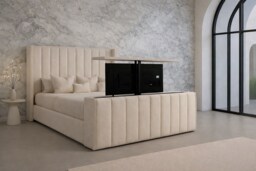 Tv Bed 4ft6 Double Cream Plush Frame Only With 54inch Headboard Solid Bed