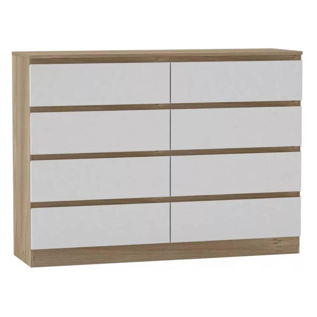 Minimalist Chest of 8 Drawers - 88.3x120x35cm Brown Oak & White 1