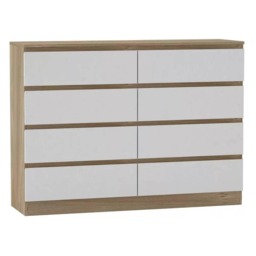 Minimalist Chest of 8 Drawers - 88.3x120x35cm Brown Oak & White 1