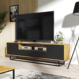 TV Unit Sideboard Cabinet Storage Cabinet Oak Black Matt Media Console Stand 200cm