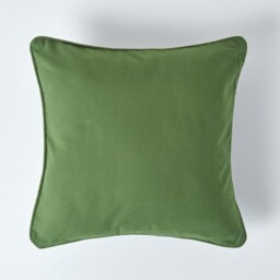 Homescapes Cotton Plain Olive Green Cushion Cover - 45 x 45 cm Green Olive Green 1