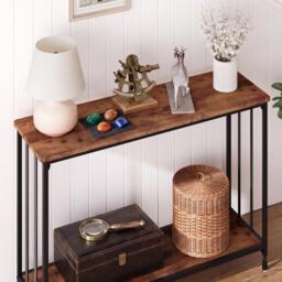 London Boutique 2 Tier Console Table Narrow Entryway Sofa Table with Metal Frame 105x30x81cm - Brown