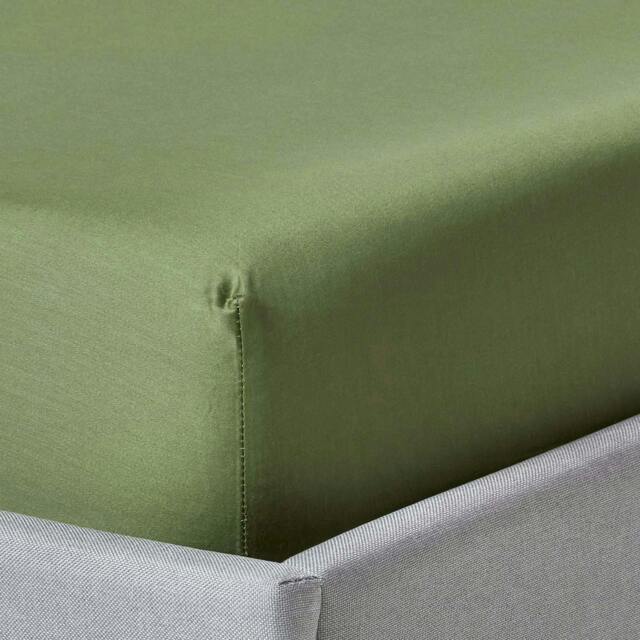 Homescapes Moss Green Organic Cotton Deep Fitted Sheet 18 inch 400 Thread count, Single Green Single