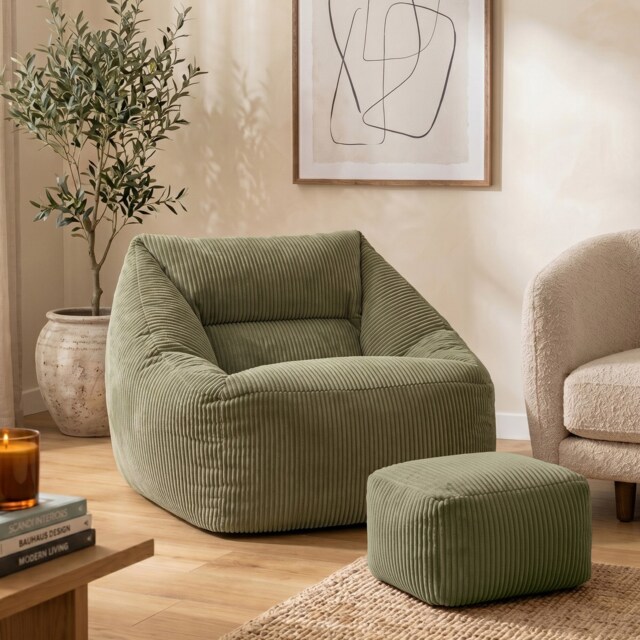 Natalia Large Beanbag and Pouffe Set Corduroy Sage Green Green Green XL 2