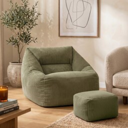 Natalia Large Beanbag and Pouffe Set Corduroy Sage Green Green Green XL 2