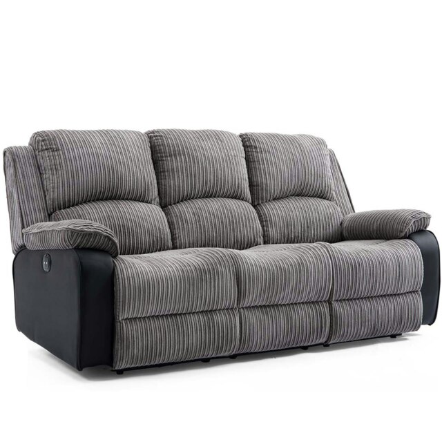 Postana 3 Seater Electric High Back Jumbo Cord Fabric Recliner Sofa (Grey)