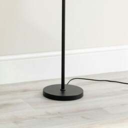 ValueLights Marissa Grey Velvet Shade with Black Stacked Ball Floor Lamp and Bulb