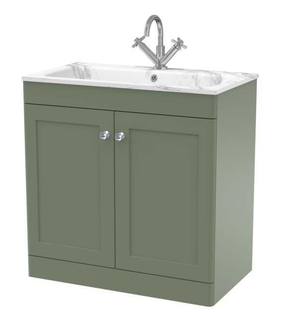Balterley Swynnerton Traditional 2 Door Floor Standing Vanity Unit with Stone Basin, Satin Green, 800mm
