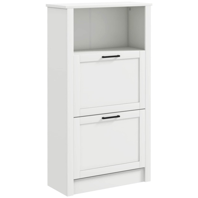 HOMCOM Modern Shoe Cabinet with 2 Flip Drawers and Adjustable Shelves, White White White