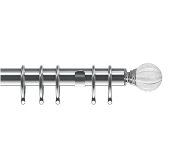 35mm Fixed Length Metal Curtain Pole Set Chrome Segmented Ball Finial 95cm Silver Silver