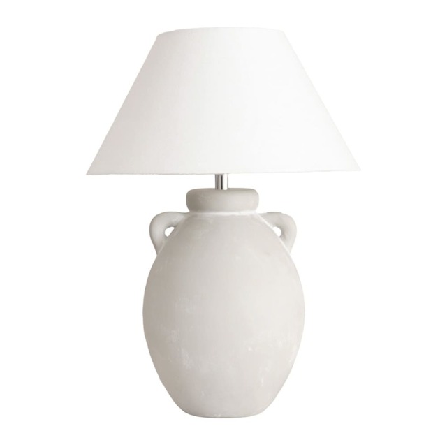 ValueLights Daphne Stoneware Ceramic Vase Table Lamp Linen Taper Shade and Bulb