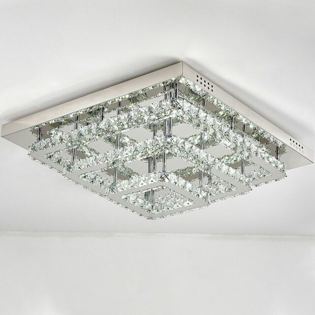 Living and Home Square Large-size Glamourous Crystal LED Ceiling Light, Chrome, 70cm W x 70cm Dx 18cmH