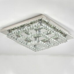 Living and Home Square Large-size Glamourous Crystal LED Ceiling Light, Chrome, 70cm W x 70cm Dx 18cmH