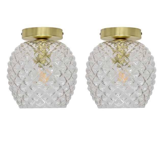 Set of 2 Baine - Textured Glass Satin Brass Ceiling Light Fittings