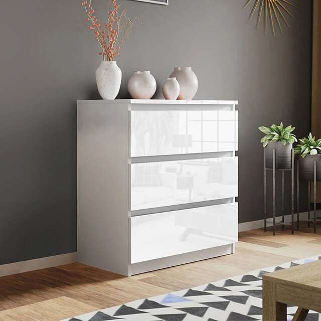 Fairfield Gloss White 3 Drawer Bedroom Dressing Table, Makeup Vanity Table & Office Desk White Matt white frame & gloss drawer faces One Size 1