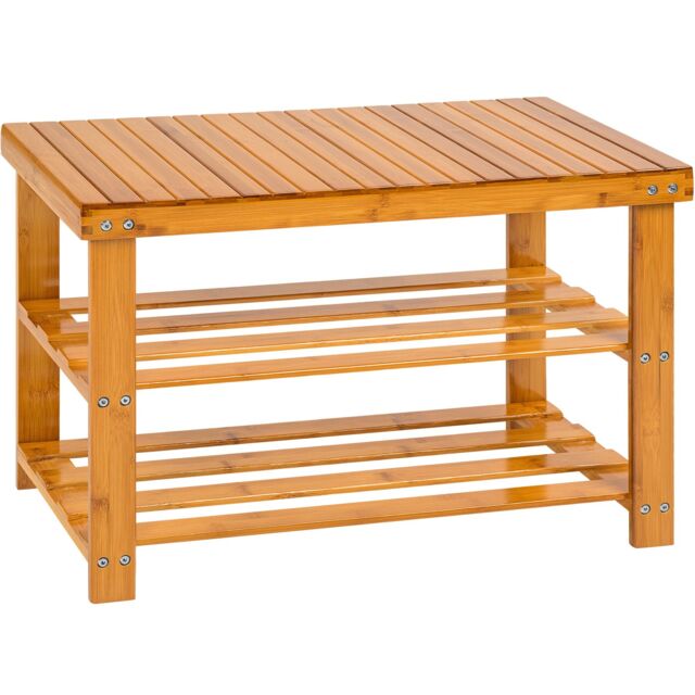Shoe Rack - with bench, 3 levels of shelving, 70 x 28 x 45.5 cm
