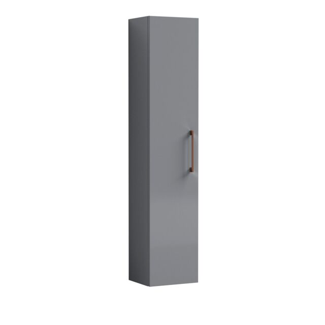 Balterley Wave Modern Bathroom 1 Soft Close Door Wall Hung Tall Storage Unit, Compact & Durable Grey Satin Grey 253 x 300 x 1433mm