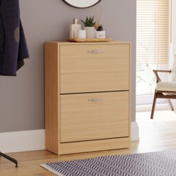 Vida Designs 2 Drawer Shoe Cabinet Shoe Rack Storage Cupboard, Pine