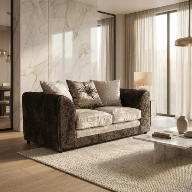 BELLA 2 SEATER CRUSHED VELVET SOFA IN MINK