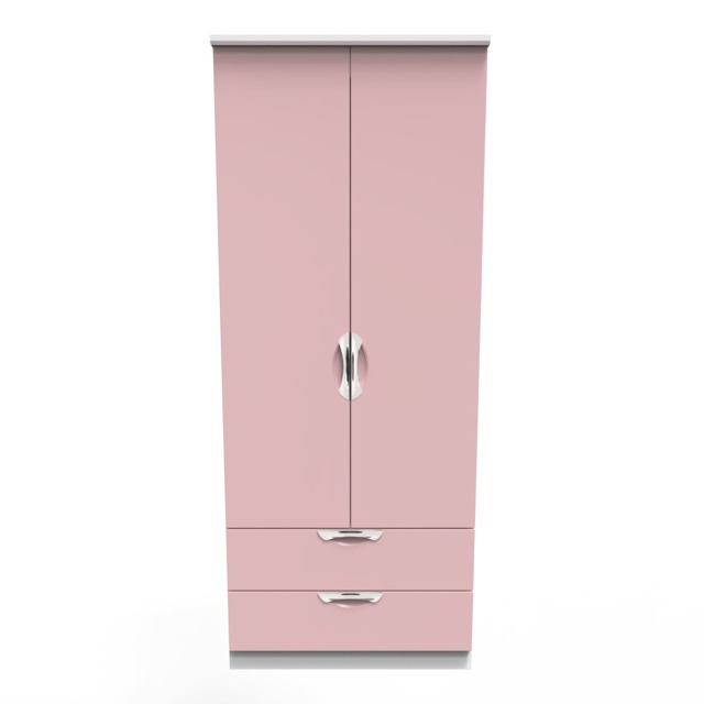 Holborn 2 Drawer Double Wardrobe in Kobe Pink & White Matt (Ready Assembled) Pink Kobe Pink & White Matt