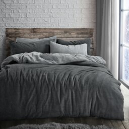 Velosso Teddy Two Tone Fluffy and Warm Fleece Duvet Cover Set Grey Charcoal King