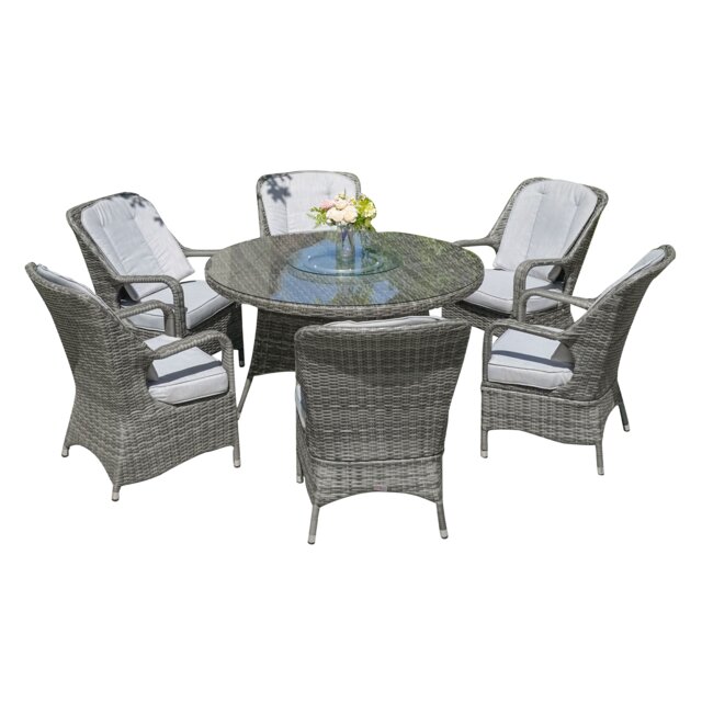 Direct Wicker 6-Seater Rattan Garden Aluminum Round Dining Table Set
