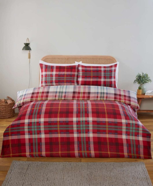 Regalia Check Microfibre Complete Duvet Cover Set with Fitted Sheet Red King