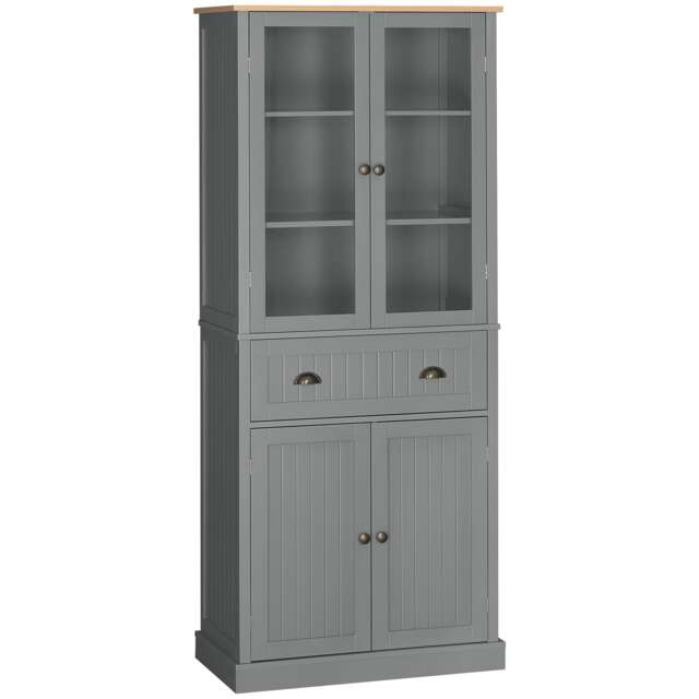 HOMCOM Freestanding Kitchen Cupboard, 5-tier Storage Cabinet with Adjustable Shelves and Drawer for Living Room, Dining Room, Grey