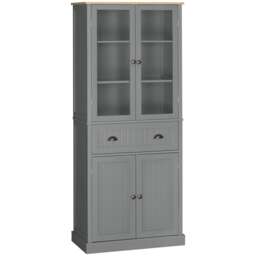 HOMCOM Freestanding Kitchen Cupboard, 5-tier Storage Cabinet with Adjustable Shelves and Drawer for Living Room, Dining Room, Grey