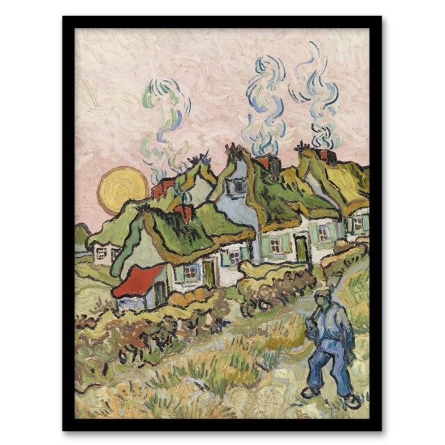 "Houses and Figure Painting Van Gogh Vintage Framed Wall Art Print 12X16"""