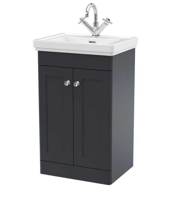 Balterley Classic Traditional Bathroom Floor Standing 2-Door Vanity Unit & Fireclay Basin Grey Dark Grey