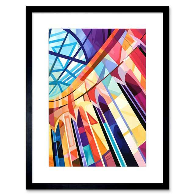 "Building Glass Roof Modern Deco Colour Block 9x7"" Black Framed Wall Art Print"