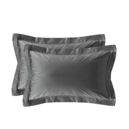 Luxury 200TC Oxford Border Pillowcase Pair Soft Feel Grey