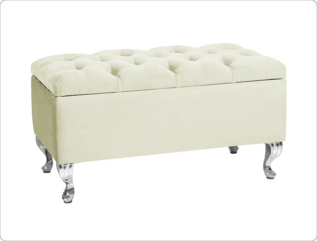 Londona 90cm Chesterfield Ottoman Storage Bench - Plush Velvet Shoe Bench - Cream Upholstery Footstool with Storage